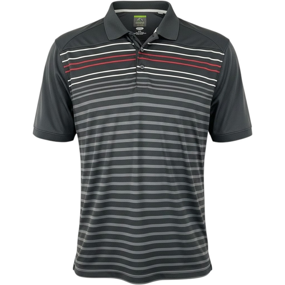Greg Norman Tasso Elba Mens XXL PlayDry Polo Shirt Dark Gray Red Striped Golf